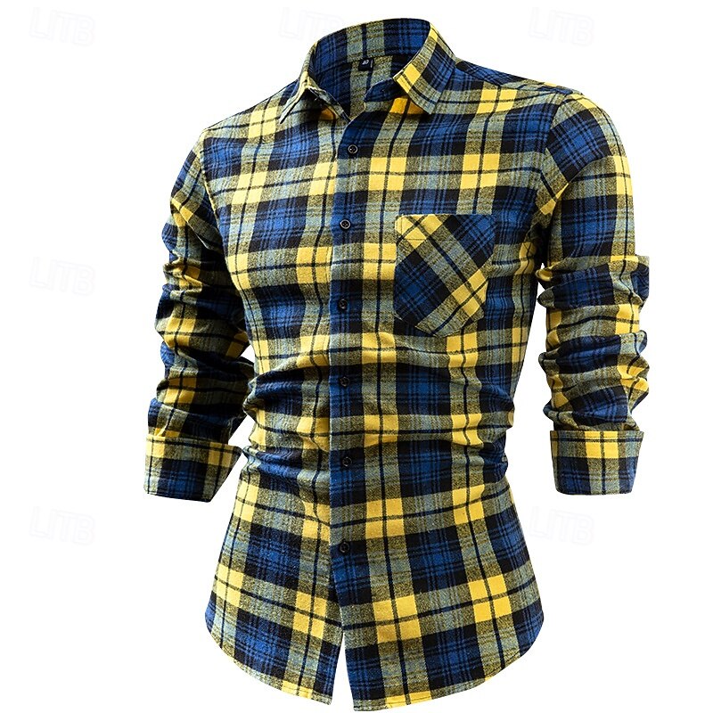 Men's Shirt Flannel Shirt Overshirt Plaid Outdoor Street Yellow Red Dark Navy Green Long Sleeve Winter Spring &  Fall Clothing Apparel4