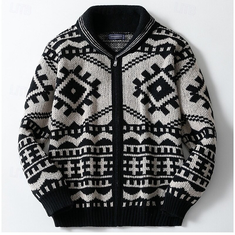 Men's Jacquard Sweater Cardigan Sweater Fair Isle Sweater Christmas Sweaters Cardigan Coat Ribbed Chunky Knit Regular Buttons Knitted Snowflake Shawl Collar Christmas Vintage Daily Wear Date Clothing2