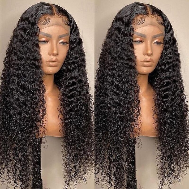 Remy Human Hair 13x4 Lace Front Wig Free Part Brazilian Hair Curly Deep Wave Black Wig 150% Density with Baby Hair Glueless Pre-Plucked For wigs for black women Long Human Hair Lace Wig4