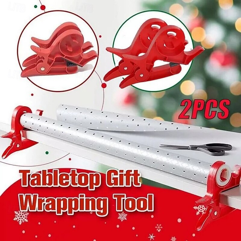 1 Pair Wrapping Paper Holder & Tape Dispenser for Christmas, Tabletop Gift Wrap Clamp for Easier Gift Wrapping This Holiday3
