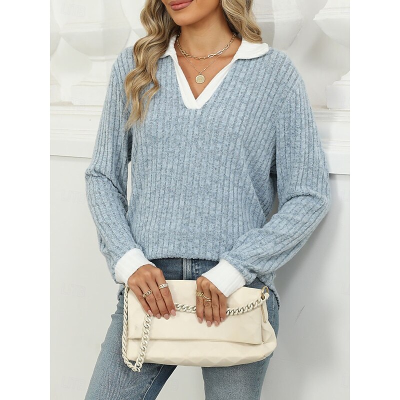 Women's T Shirt Plain Fashion Modern Casual Long Sleeve V Neck Regular Tops Daily Weekend Black Red Blue Fall Winter4