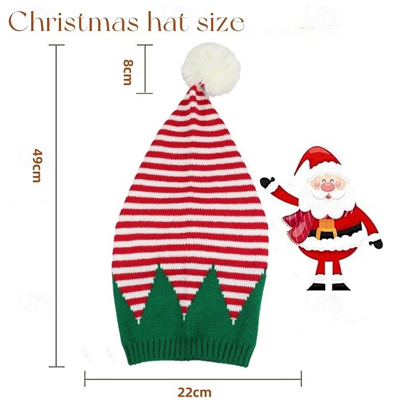 Santa Claus Elf Christmas Hat Santa Hat Men's Women's Boys' Girls' Novelty Funny Stripes Knitted Pattern Christmas Christmas Eve Hat3