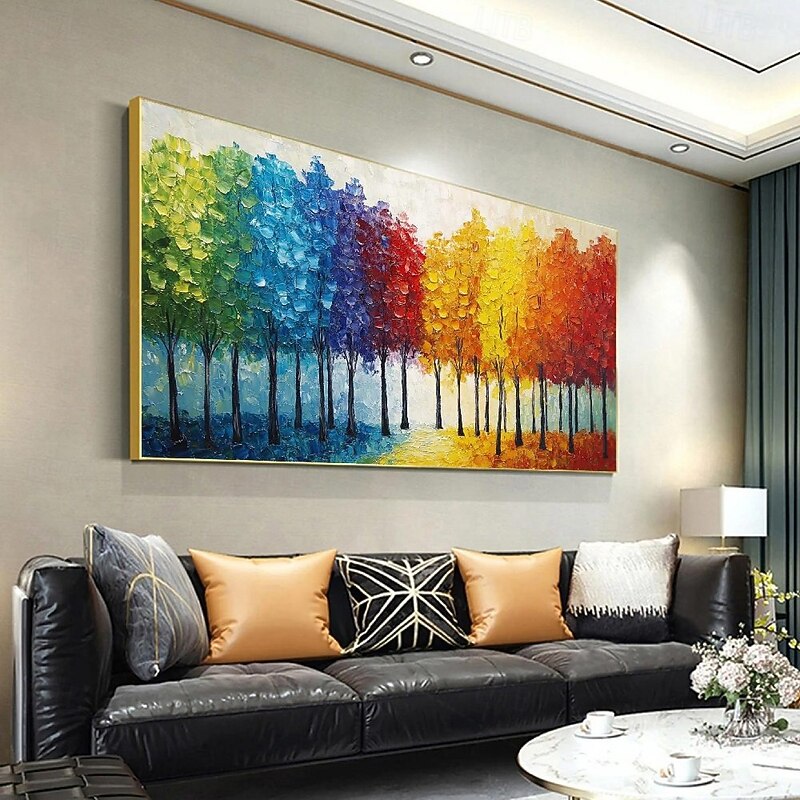 3D Colorful Forest Painting handmade colorful tree canvas oil painting wall art tree painting abstract Narrow wall decor oversize Large Abstract Blue landscape painting Wall art Decoration4