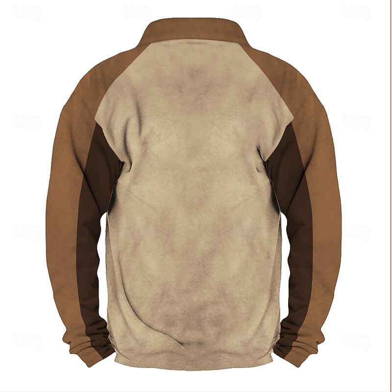 Men's Deer Sweatshirt Quarter Zip Sweatshirt Long Sleeve Sweatshirt Stand Collar Quarter Zip Casual Vintage Retro 3D Print Vacation Going out Streetwear Half Zip Fall Winter2