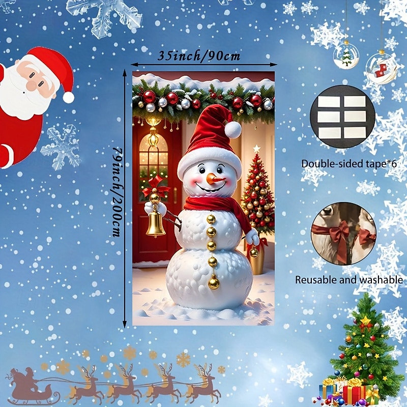 Christmas Door Decorations Door Covers Xmas Santa Claus Door Tapestry Door Curtain Decoration Backdrop Indoor/Outdoor Door Banner for Front Door Farmhouse2
