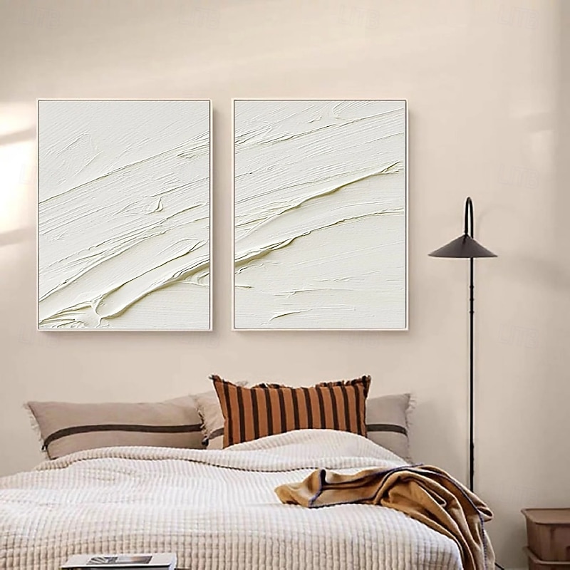 Large 3d wave white oil painting handmade Landscape Beige Oil Painting Wabi Sabi Abstract Canvas Paintings hand painted Neutral White Beige Painting Minimal Boho Painting for Wall Decor