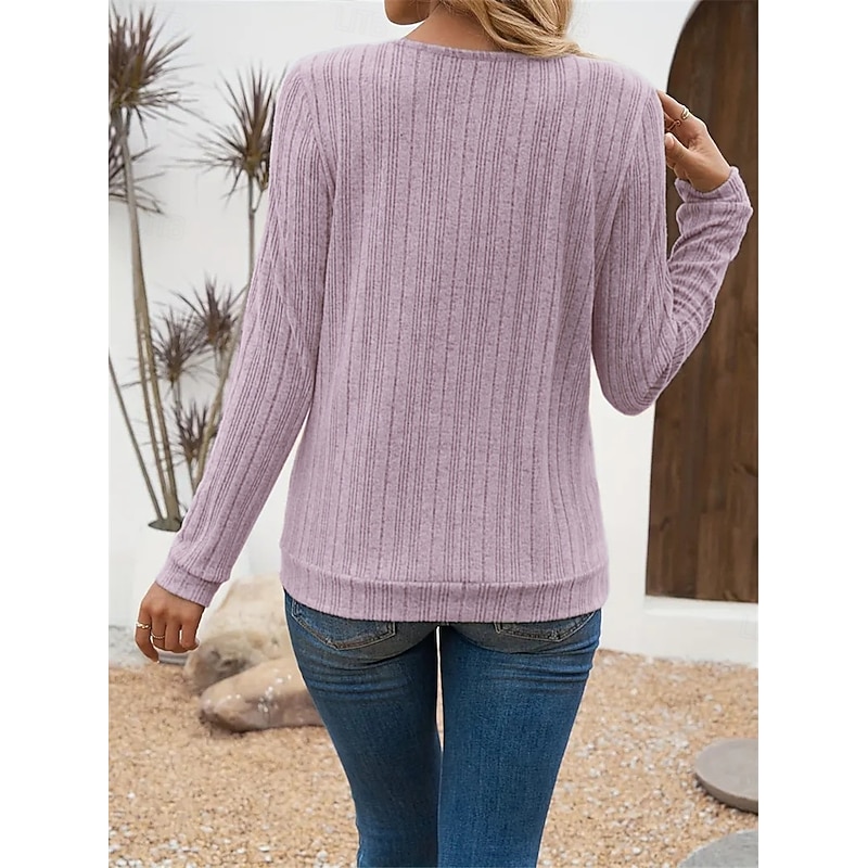 Women's T Shirt Plain Fashion Modern Casual Long Sleeve Crew Neck Regular Tops Daily Weekend Pink Green Khaki Fall Winter 13