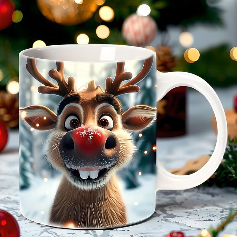 Christmas Gift Mug 3D Milu Deer Coffee Mugs Animal Gift Cup Travel Mug Funny Drinking Cup Desk Decor11.2oz Ceramic Mug Tea Mug Birthday Xmas Gifts for Animal Lovniner