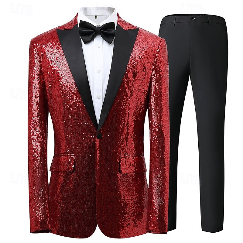 Retro Vintage 1980s Shiny Metallic Pants Tuxedo Suits & Blazers Sequins Slim Fit Fancy Dress Men's Carnival Costume Christmas Halloween Carnival Cocktail Party Theme Party Pride Parade Adults' Coat2