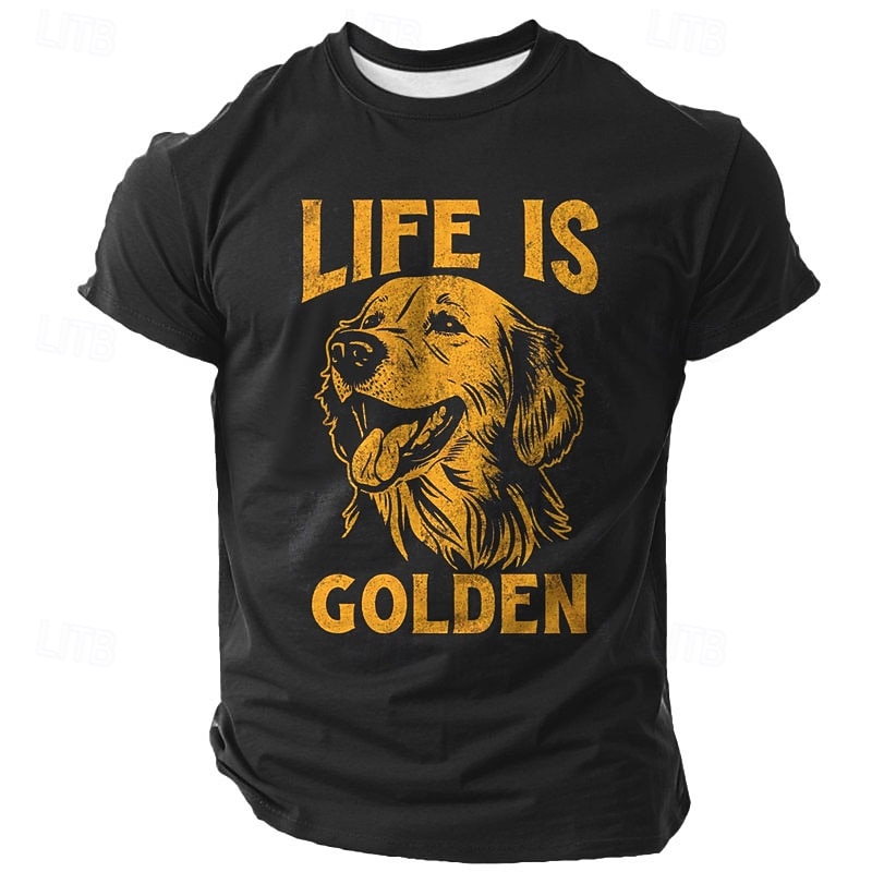 Men's Graphic T-Shirt: Golden Retriever 'Life is Golden' Pun Short Sleeve for Dog Lovers3