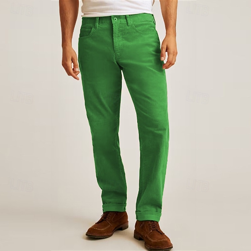 Men's Dress Pants Corduroy Pants Trousers Suit Pants Pocket Plain Comfort Soft Full Length Outdoor Business Daily Fashion Streetwear ArmyGreen White4
