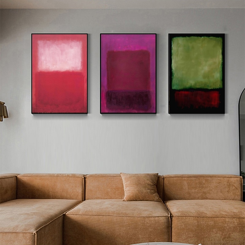 Yellow red set of 3 canvas Mark Rothko Hand-painted Oil Paintings Famous Colorful Rothko Handmade Minimalism art Painting Home Decor Gallery Wall Stretched Frame Ready to Hang3