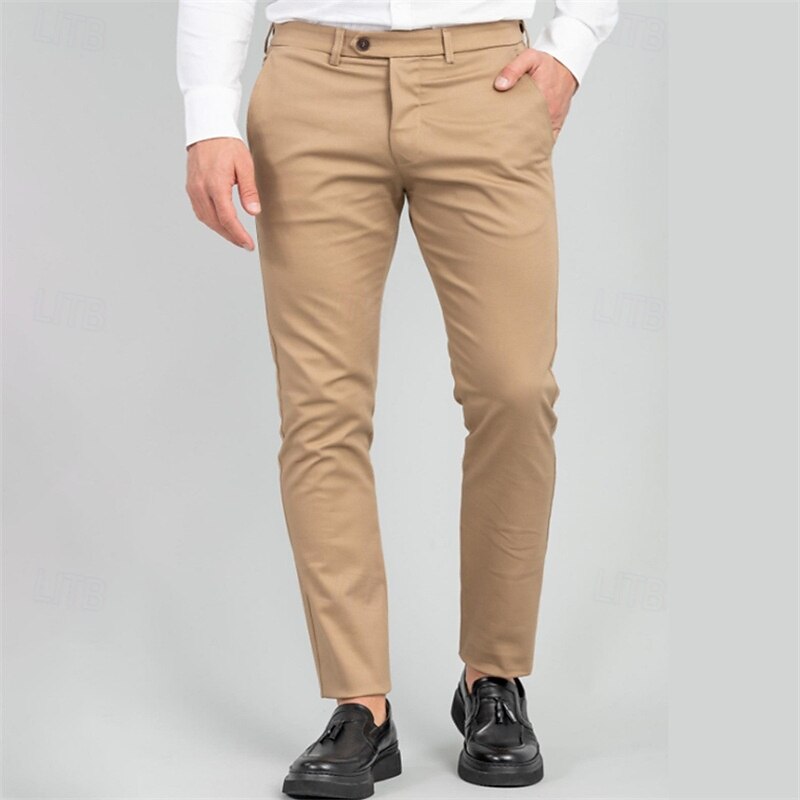 Men's Dress Pants Tapered pants Trousers Chinos Pocket Plain Comfort Soft Full Length Outdoor Business Daily Fashion Classic Style Navy Blue Green Micro-elastic