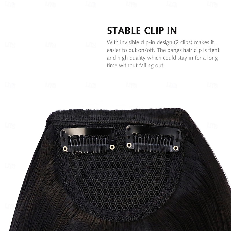 Bangs Hair Clip in Hair Extensions Flat Front Face Fringe Bangs with Temples Dark Brown Synthetic Hair Pieces for Women Thick Hair3