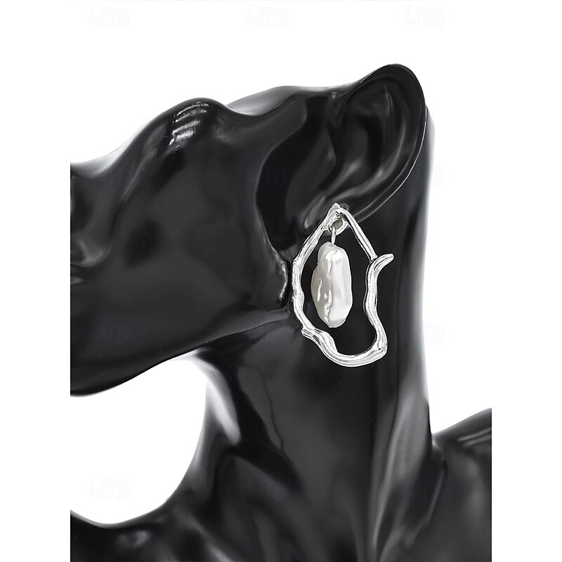 Women's Abstract Gold Drop Earrings with Imitation Pearl Accent - Unique Statement Jewelry for Elegant and Casual Occasions4