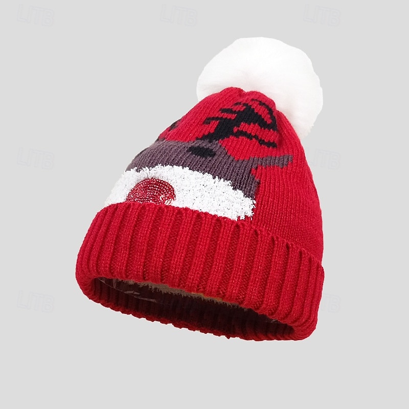 Santa Claus Reindeer Hat Christmas Gift Pom Pom Beanie Men's Women's Winter Christmas Pattern Christmas Hat3