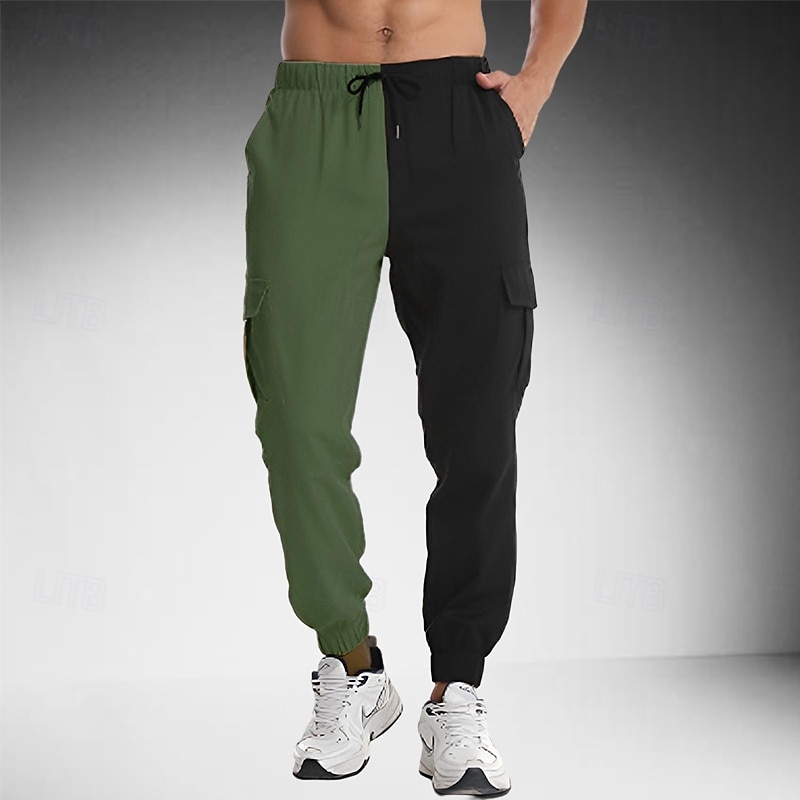 Men's Cargo Pants Cargo Trousers Joggers Trousers Drawstring Elastic Waist Multi Pocket Color Block Comfort Soft Full Length Outdoor Daily Running Sports Fashion Green Khaki4