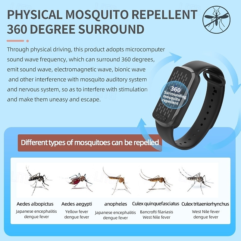 Ultrasonic Mosquito Repellent Bracelet – Waterproof Anti-Bug Wristband with Time Display for Indoor and Outdoor Use4