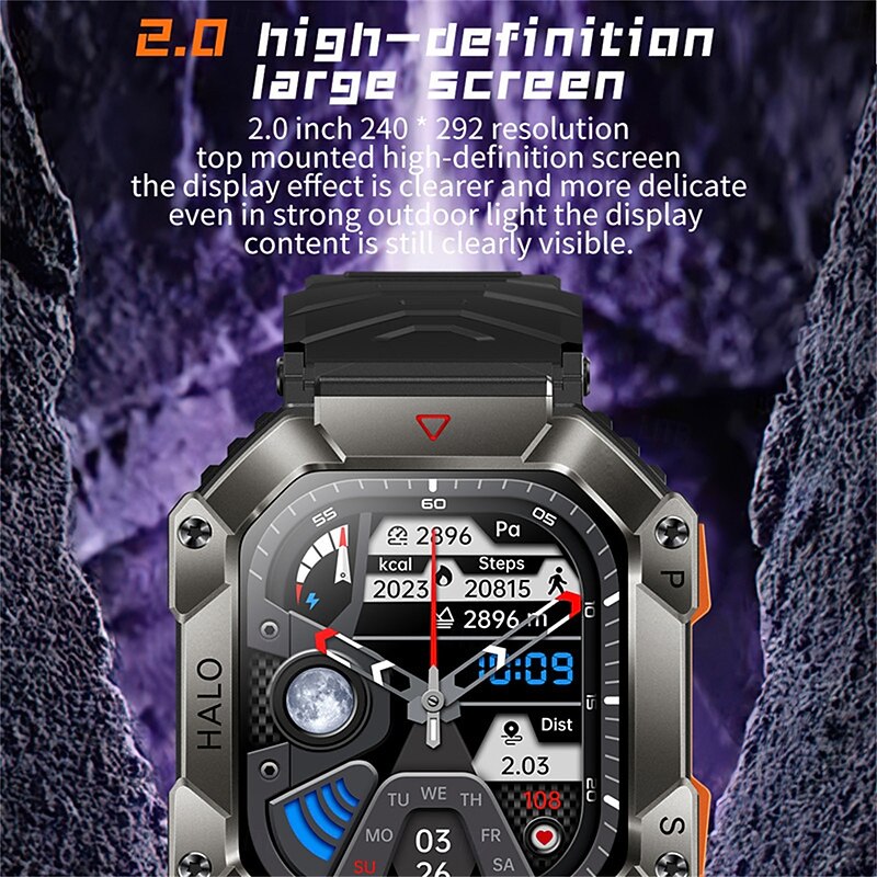 KR80 Smart Watch Men 2.0inch Large Screen Compass 650mAh Bluetooth Call Outdoor Sports Watches Fitness Smartwatch4