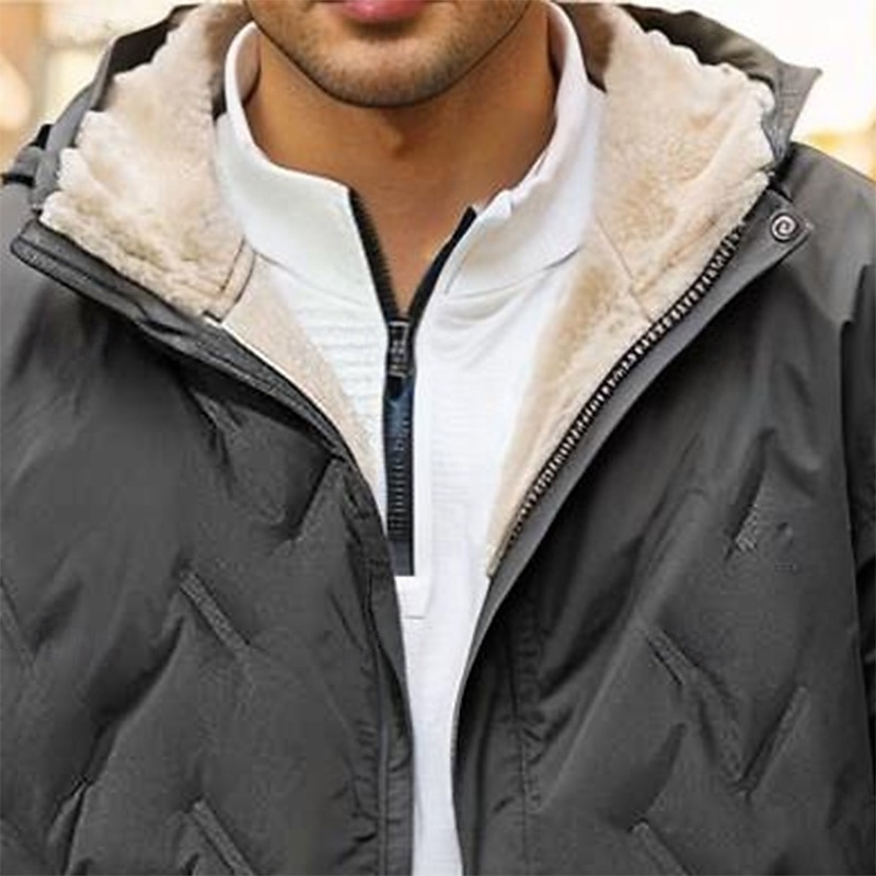 Men's Puffer Jacket Padded Pocket Full Zip Christmas Outdoor Street Regular Neutral Fashion Daily Winter Solid Color Black Gray Puffer Jacket3