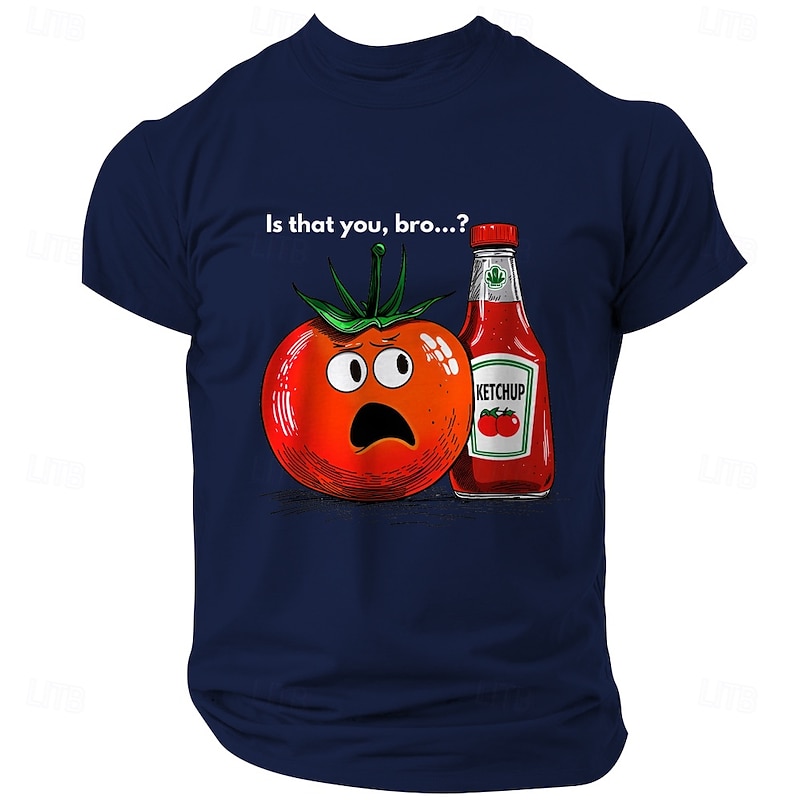Men's Funny Graphic T-Shirt: Shocked Tomato 'Is That You, Bro?' Ketchup Pun Tee Short Sleeve4