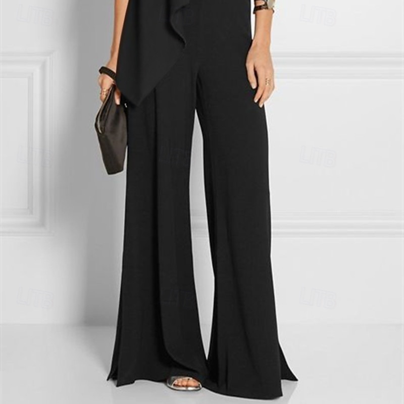 Jumpsuits Mother of the Bride Wedding Guest es Elegant  Formal Wedding Party Floor Length Short Sleeve Off Shoulder Fall Wedding Guest Chiffon with Ruffles4