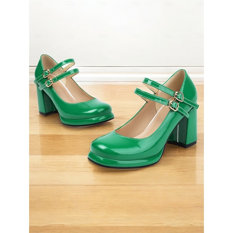 Women's Retro Double-Strap Mary Jane Heels - Patent Leather Block Heel Shoes for Vintage-Inspired Outfits2