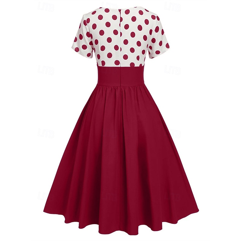 Retro Vintage 1950s Grease Outfits Rockabilly Midi Dress Swing Dress Flare Dress High Waist Polka dots A-Line Deep V Fancy Dress Women's Carnival New Year Tea Party Casual Daily Retro Adults' Dress4