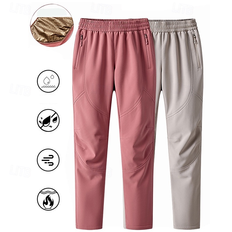 Women's Hiking Pants Trousers Waterproof Hiking Pants Fleece Lined Pants Military Outdoor Regular Fit Thermal Warm Waterproof Windproof Soft Pants / Trousers Elastic Waist Black Pink Spandex Hunting - Main Image