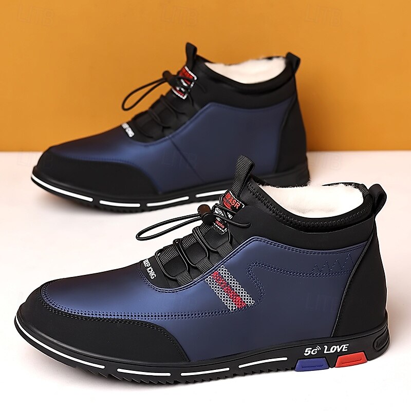 Men's Winter Warm Lined Casual Sneakers – Waterproof Lace-Up High Top Shoes with Plush Lining, Anti-Slip Sole, Ideal for Outdoor and Cold Weather3