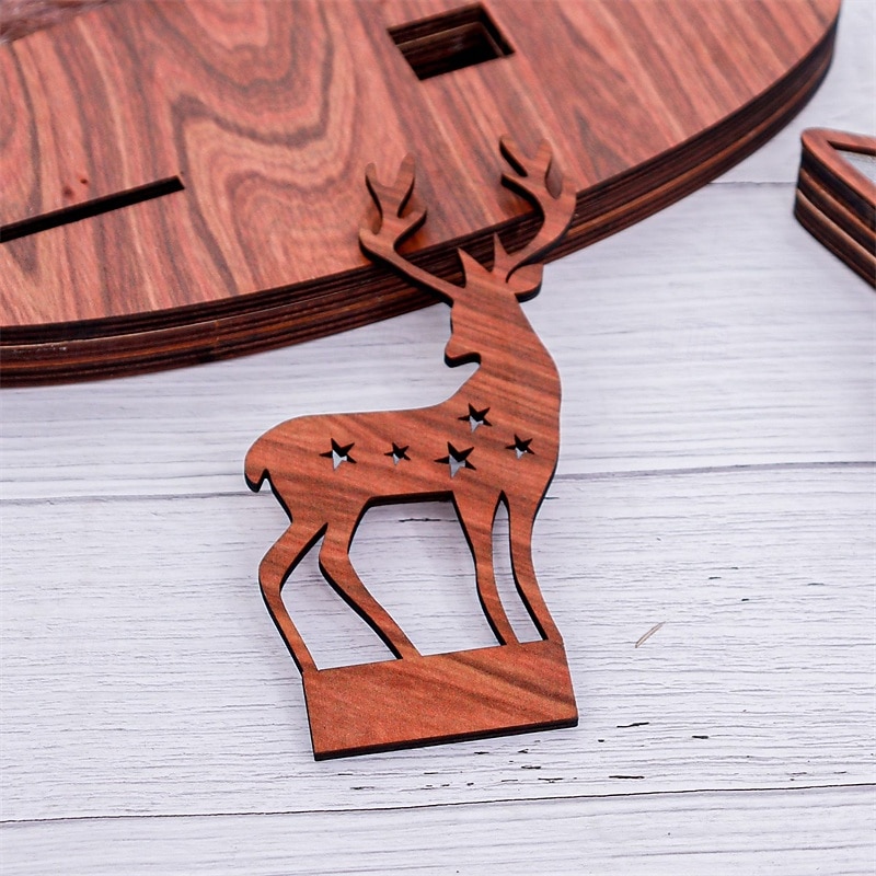 Wooden Light-Up Nativity Scene Decor, Jesus Birth Display with Christmas Tree and Reindeer, Easter Nativity Ornament for Home Decoration3