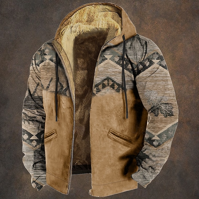 Men's Cowboy Deer Fleece Hoodie Hoodies Fashion Ethnic Long Sleeve Hooded Vacation Sports Outdoor Streetwear Khaki Drawstring Fall Winter Designer2