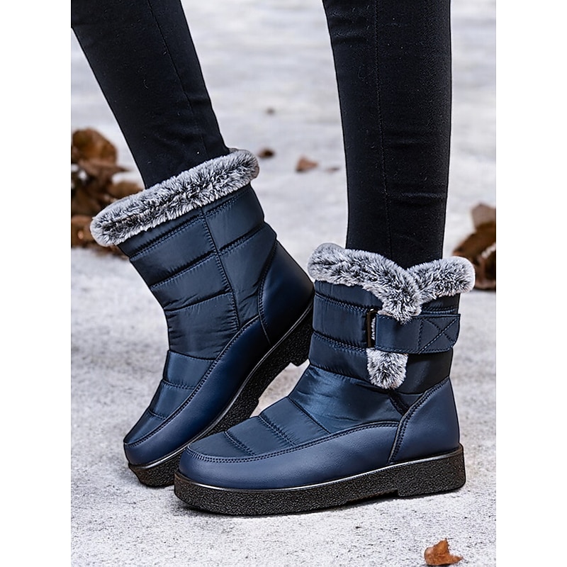 Women's Waterproof Winter Snow Boots - Burgundy Quilted Design with Faux Fur Lining and Adjustable Straps for Outdoor Cold Weather