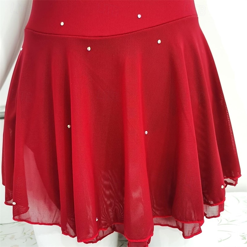 Figure Skating Dress Women's Girls' Ice Skating Dress Blue High Elasticity Training Competition Skating Wear Classic Crystal / Rhinestone Long Sleeve Ice Skating Figure Skating4