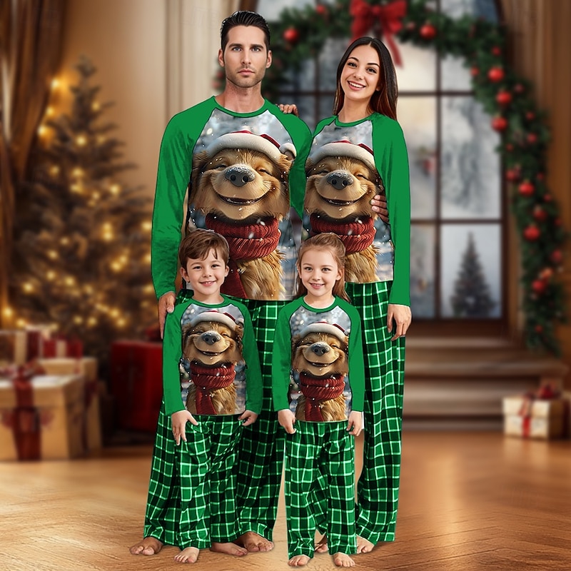 Puppy Family Christmas Pajamas Nightwear Men's Women's Boys' Girls' Family Matching Outfits Sweet Plaid Pattern Adults Kid's Christmas New Year Christmas Eve Christmas Vacation Home Wear Top Pants2