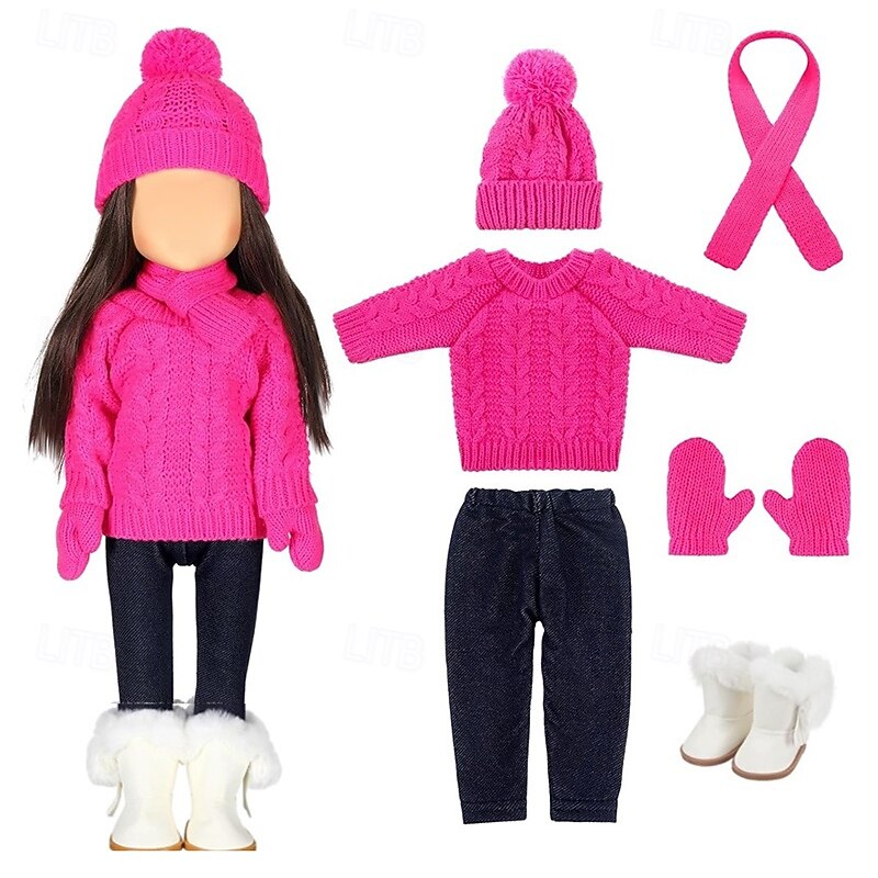 Christmas 18 Inch Doll Clothes and Accessories Winter Doll Outfits Set Sweaters Trousers Hats Shoes for 18 Inch Doll Gifts(WITHOUT DOLL)4
