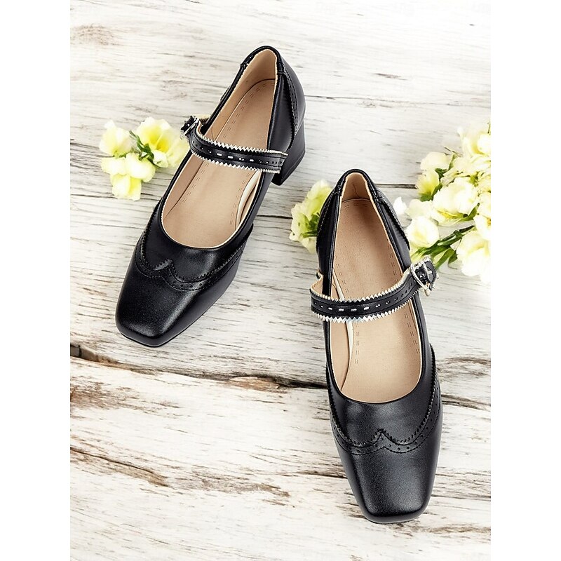 Women's Black Mary Jane Shoes with Heart Buckle Strap – Elegant Block Heel Dress Shoes for Parties and Special Occasions3