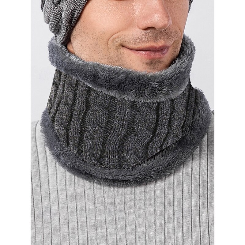 Men's Winter Knit Neck Warmer | Thick Fleece-Lined Scarf for Cold Weather, Outdoor Activities, and Casual Wear