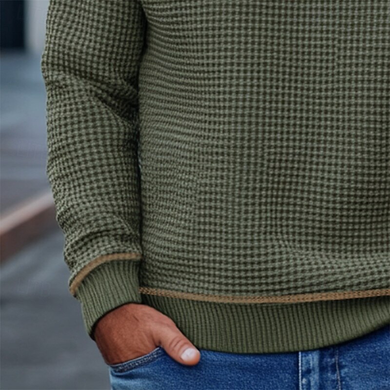 Men's Waffle Tee T Shirt Waffle Knit Tee Long Sleeve Crew Neck Spring Fall Solid Color Knitwear Fashion Daily Color Block Formal Home Office Black Green Top Tee for Men4