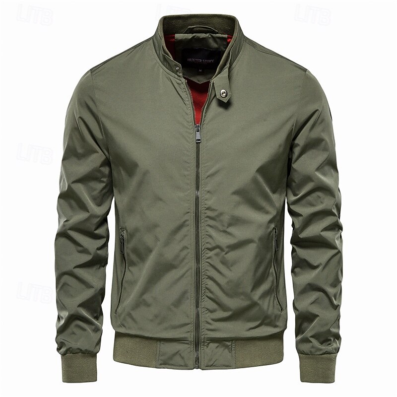 Men's Lightweight Jacket Jacket Outdoor Causal Windproof Zipper Spring &  Fall Solid Color Neutral Daily Standing Collar Regular Black White Navy Blue Green Jacket2