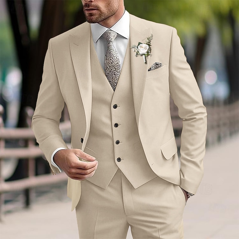 Men's Wedding Party Suits Pink Purple Fashion Business Solid Colored Standard Fit 3 Piece Single Breasted Two-buttons