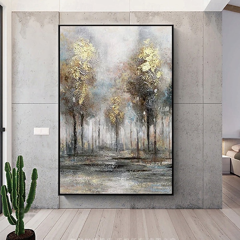 Large gold silver tree painting handpainted Abstract Floral oil painting handmade wall art Palette Knife Landscape Paintings Spring gold Flowers Painting Modern Decorative tree Paintings artwork4