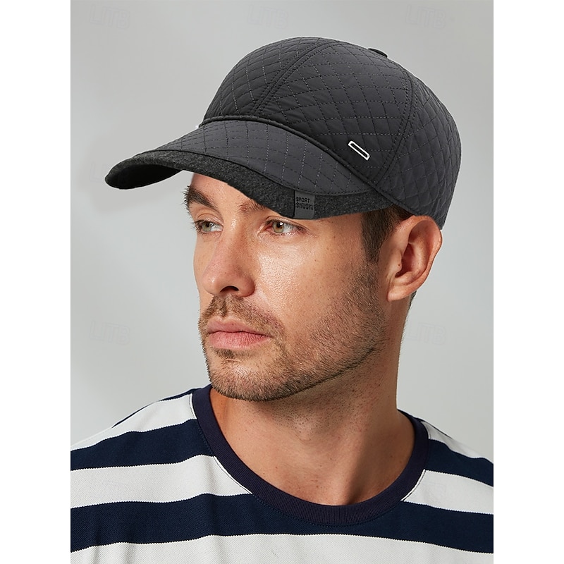 Men's Quilted Winter Baseball Cap with Ear Flaps – Warm Waterproof Outdoor Hat in Black, Navy, and Dark Gray2