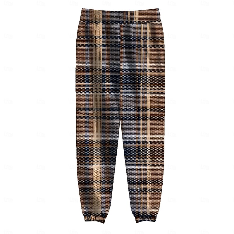 Men's Tartan Fleece Sweatpants Drawstring Elastic Waist Vintage Casual Outdoor Home Dailywear Pocket Thermal Winter 3D Print Brown2