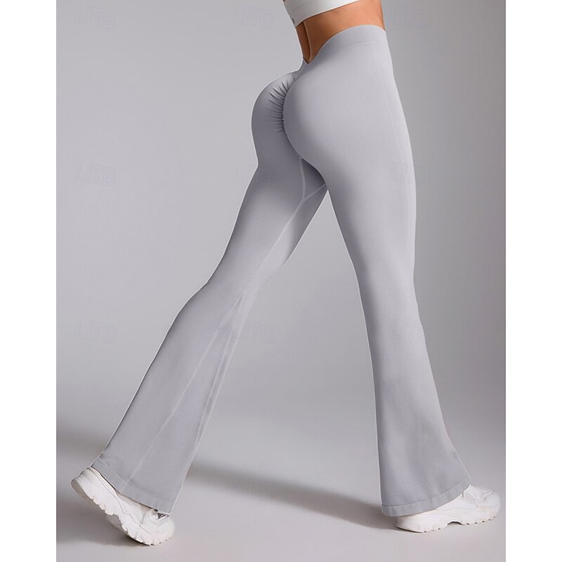 Women's Yoga Pants Yoga Leggings Flare Leg High Waist Pilates Gym Workout Workout Tights Solid Color Black Navy Blue Dark Gray Spandex Fall Sports Activewear Stretchy Slim3