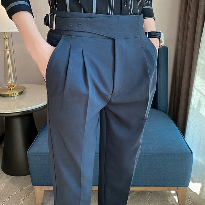 Men's Graduation Dress Pants Trousers Chinos Pocket Solid Color Comfort Formal Party Work Fashion Classic Style Black White Micro-elastic