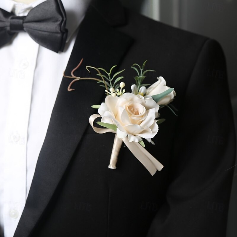 Men's Wedding Boutonniere Pink Red Boutonniere for Groom and Groomsmen Flower Summer Wedding Accessories Suit Decorations