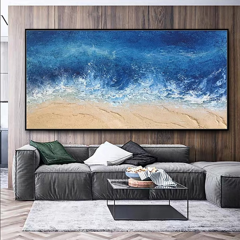 Mintura Handmade Texture Sea Wave Oil Paintings On Canvas Wall Art Decoration Modern Abstract Beach Scenery Picture For Home Decor Rolled Frameless Unstretched Painting3