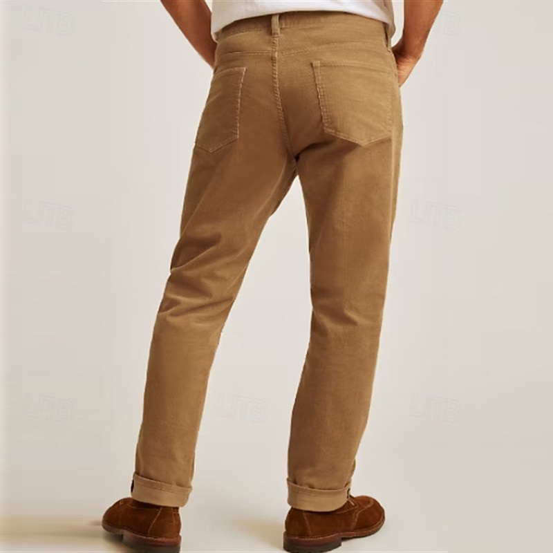 Men's Dress Pants Corduroy Pants Trousers Suit Pants Pocket Plain Comfort Soft Full Length Outdoor Business Daily Fashion Streetwear ArmyGreen White2