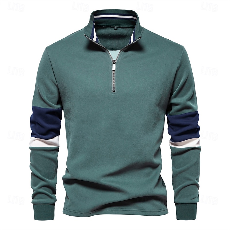 Men's Zip Hoodie Sweatshirt Pullover Navy Blue Green Khaki Gray Standing Collar Color Block Sports & Outdoor Sports Weekend Streetwear Cool Casual Spring &  Fall Clothing Apparel Hoodies Sweatshirts4